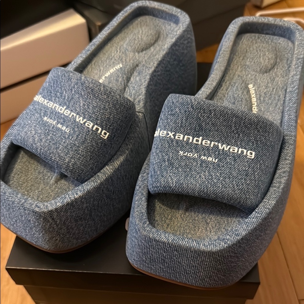 Alexander Wang Denim Blue Slide Sandals
